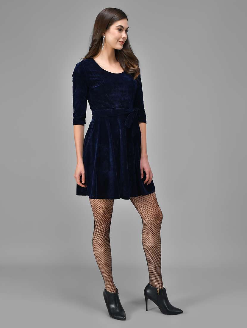 blue velvet fit & flare dress - 21286087 -  Standard Image - 3