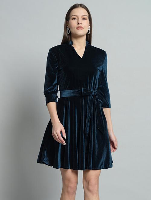 women navy blue velvet a-line dress - 21286103 -  Standard Image - 0