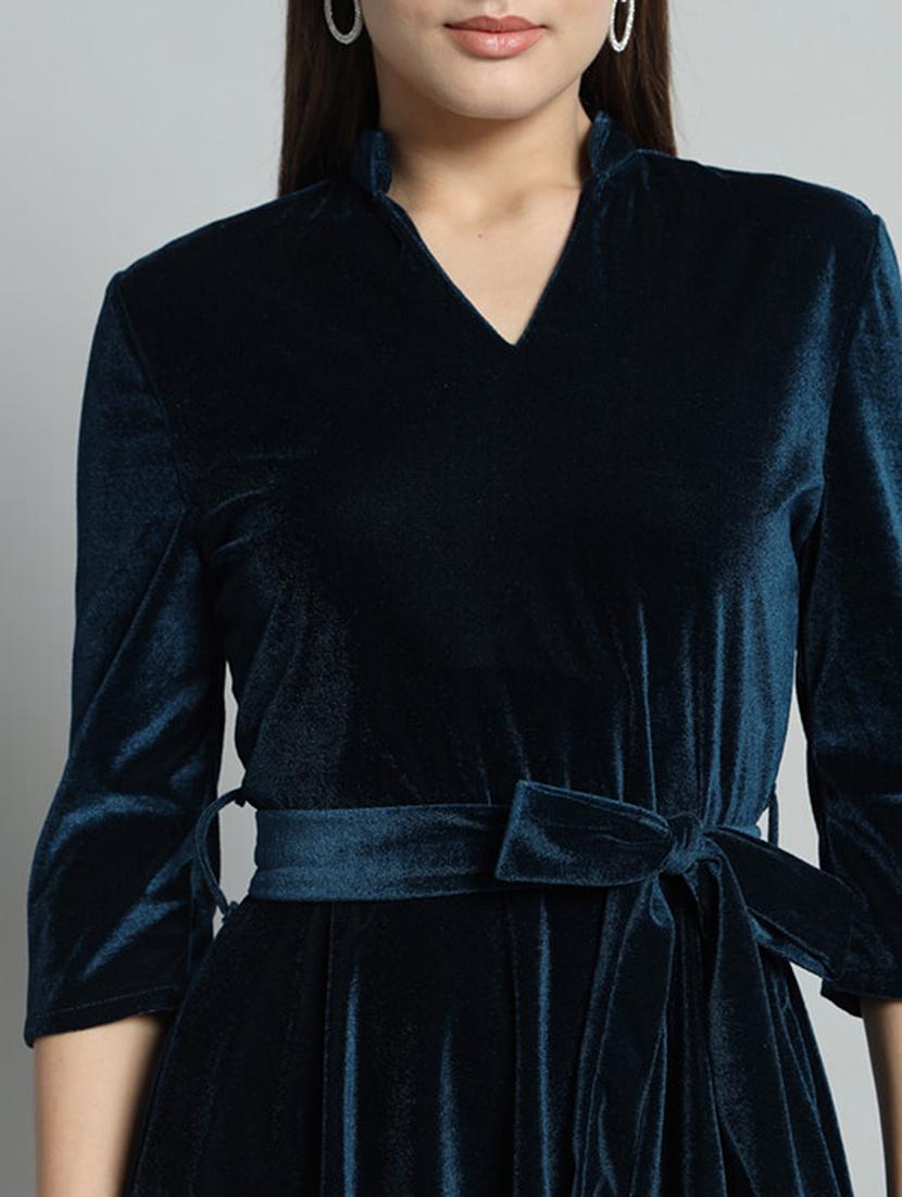 women navy blue velvet a-line dress - 21286103 - Standard Image - 3