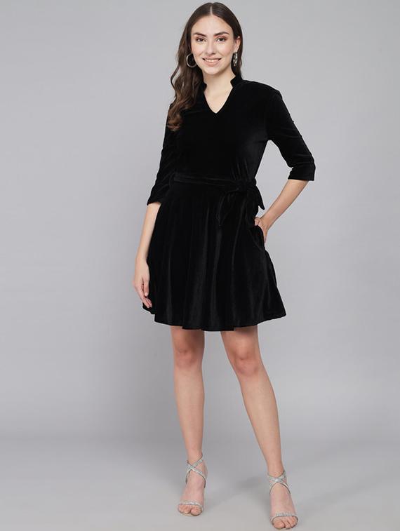 women solid fit & flare dress - 21286107 - Zoom Image - 0