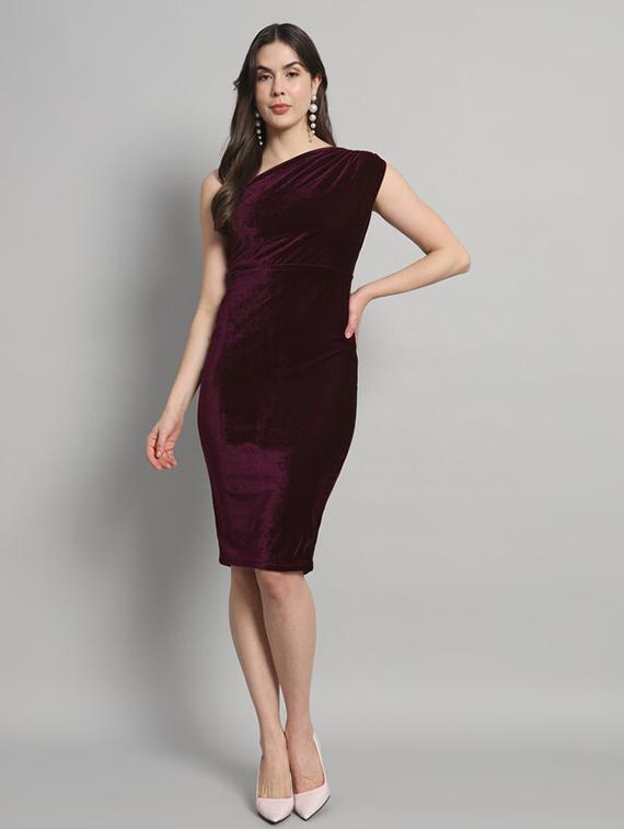 women maroon velvet bodycon dress - 21286132 - Zoom Image - 0