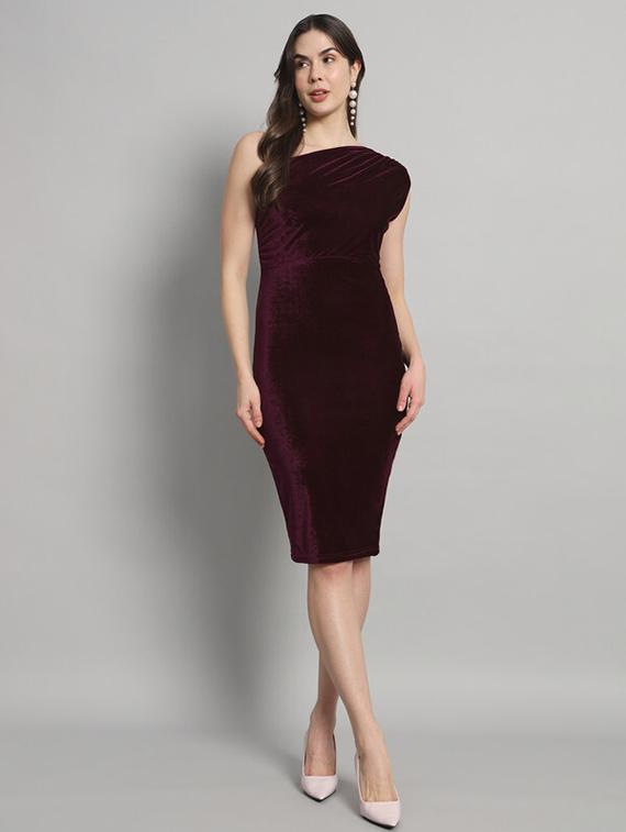women maroon velvet bodycon dress - 21286132 - Standard Image - 3