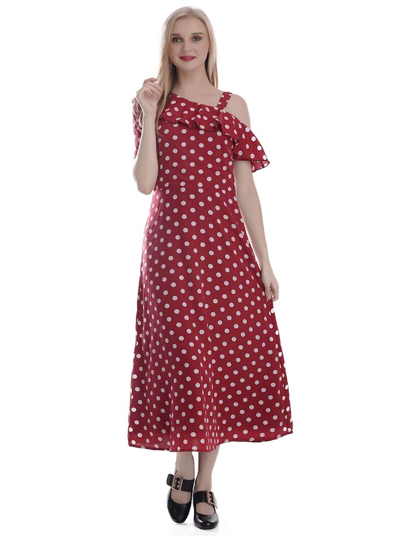 women red polka dots printed a-line dress
