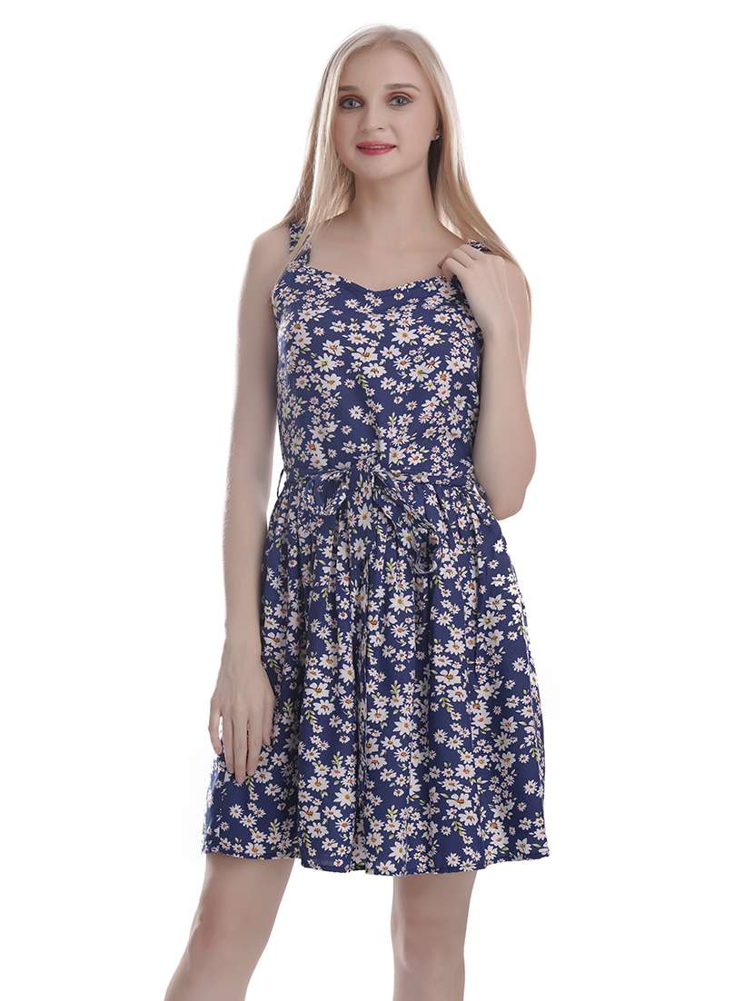 blue viscose fit & flare dress