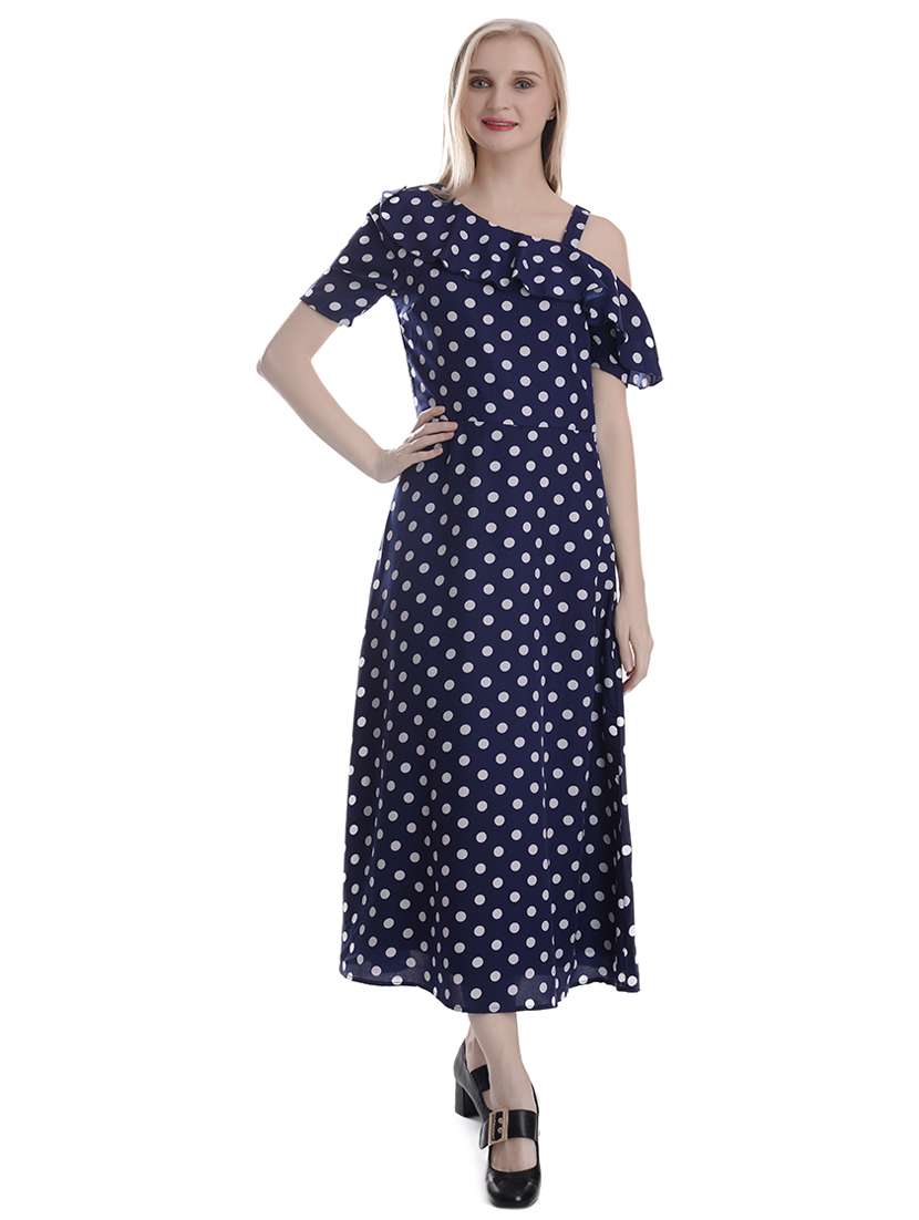 women blue crepe a-line dress