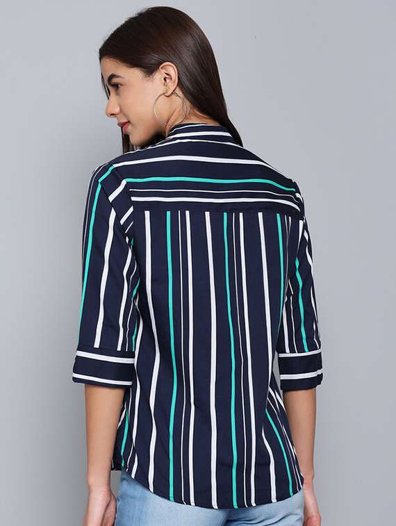 navy blue striped crepe shirt style top - 21286749 -  Standard Image - 3