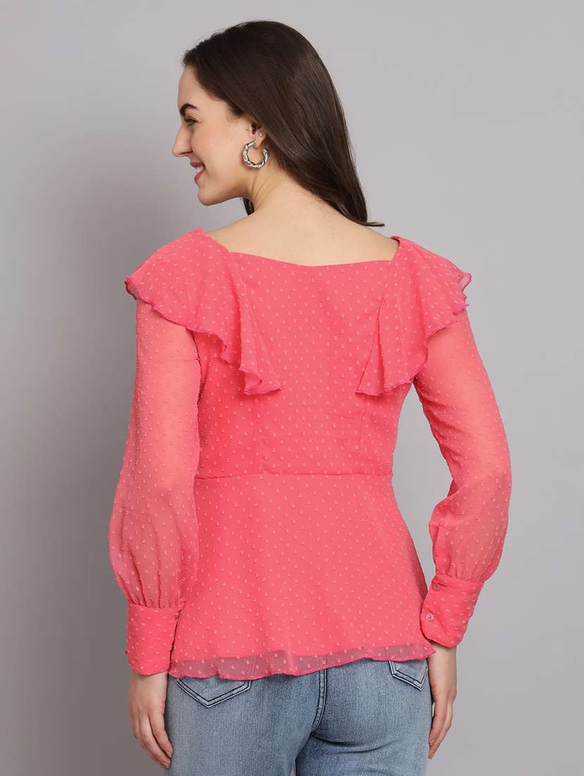 coral georgette peplum top - 21286758 -  Standard Image - 3