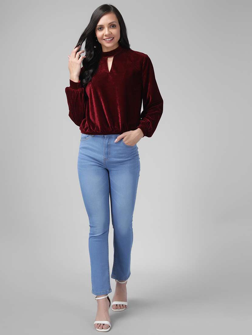 women maroon velvet regular top - 21286765 -  Standard Image - 3