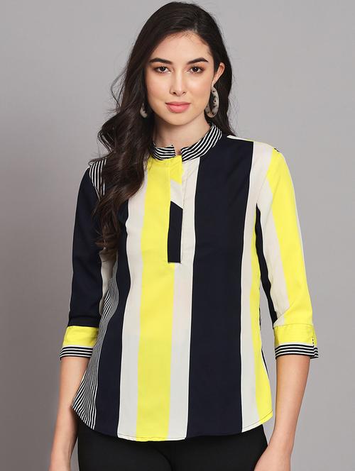 off white colourblocked crepe regular top - 21286773 - Standard Image - 0