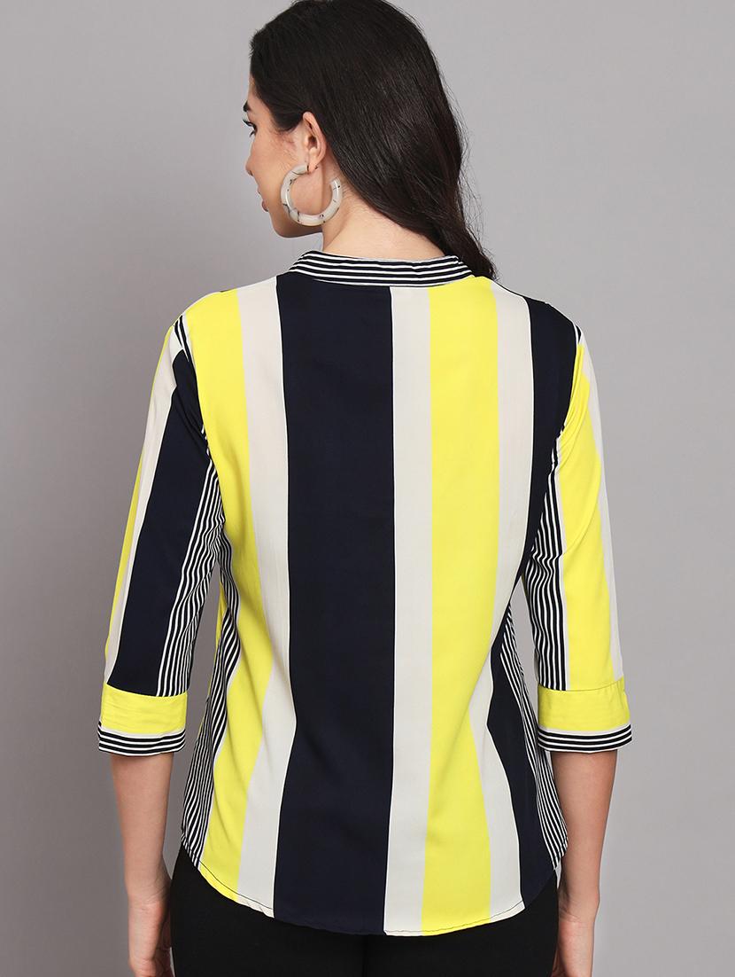 off white colourblocked crepe regular top - 21286773 - Standard Image - 3