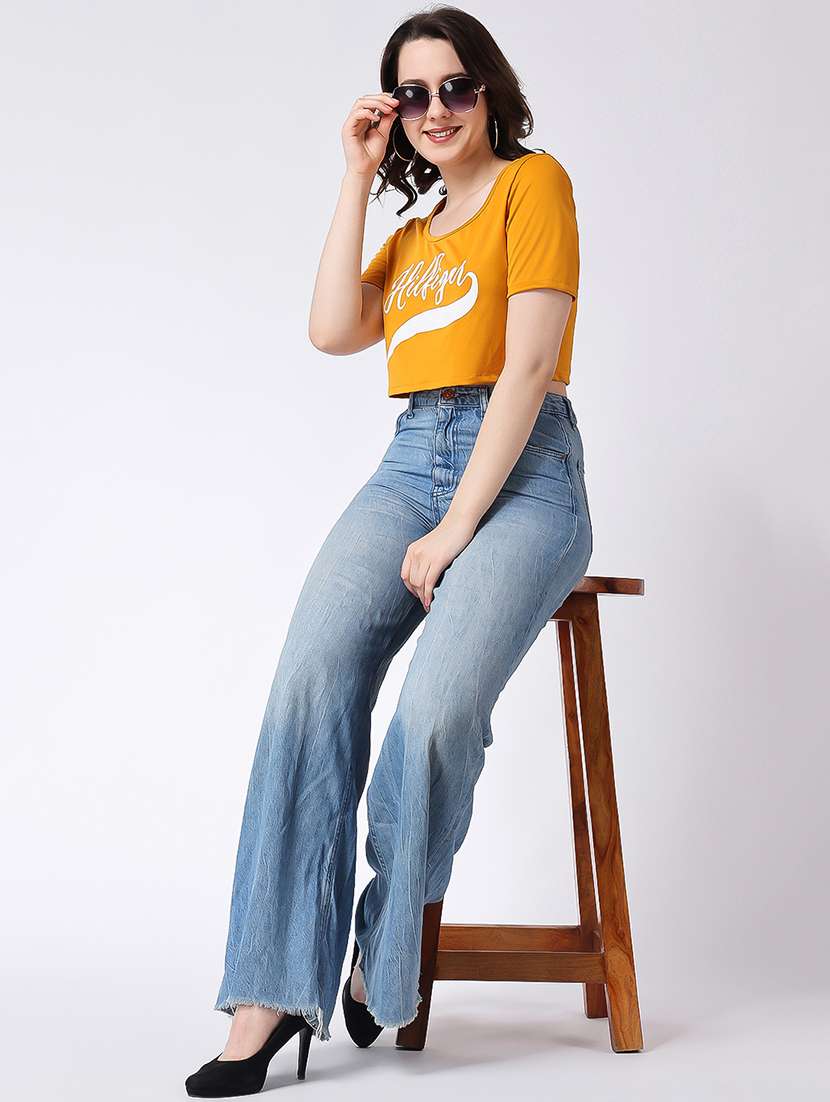 yellow crepe crop top - 21286789 -  Standard Image - 3