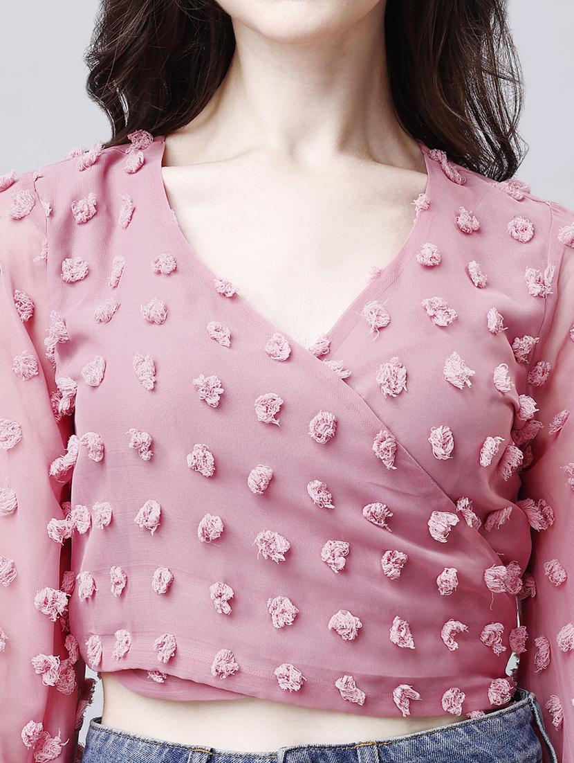pink georgette wrap top - 21286791 - Standard Image - 5