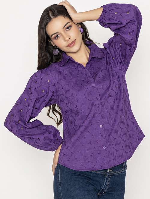 purple cotton regular shirt - 21287282 - Standard Image - 0