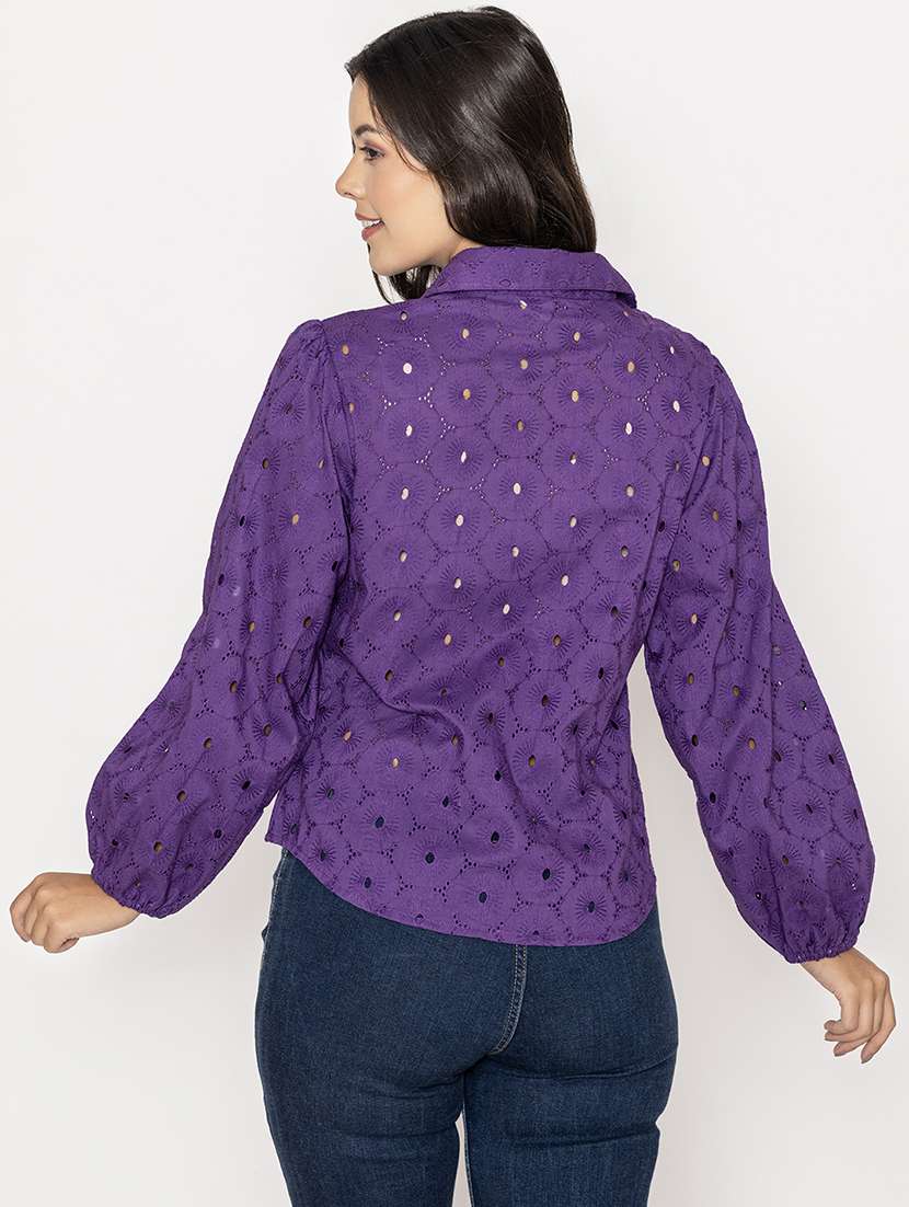 purple cotton regular shirt - 21287282 - Standard Image - 3