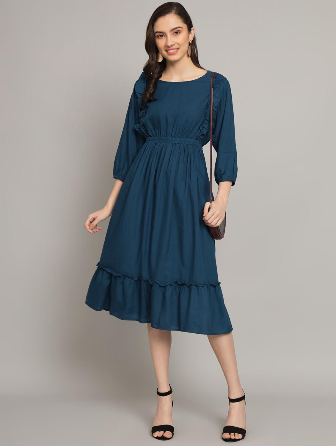 women solid tiered dress