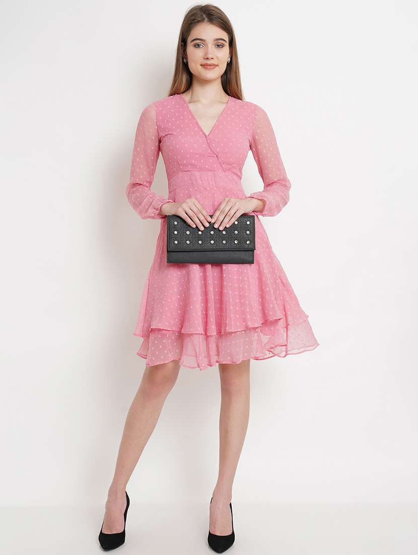 women self designed overlap neck layered dress