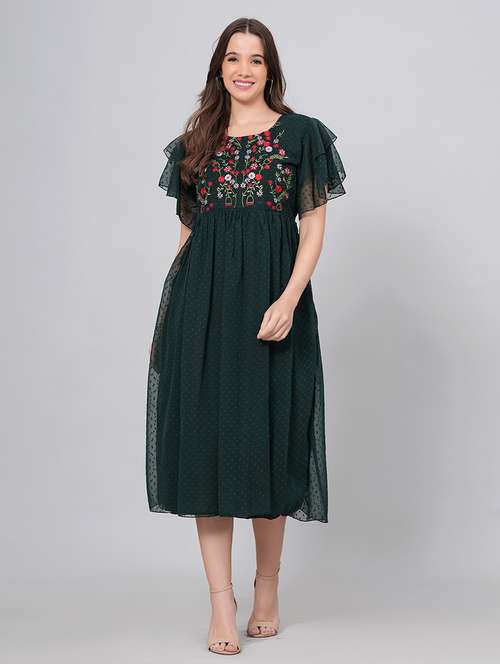 embroidered fit & flare dress - 21288411 - Standard Image - 0