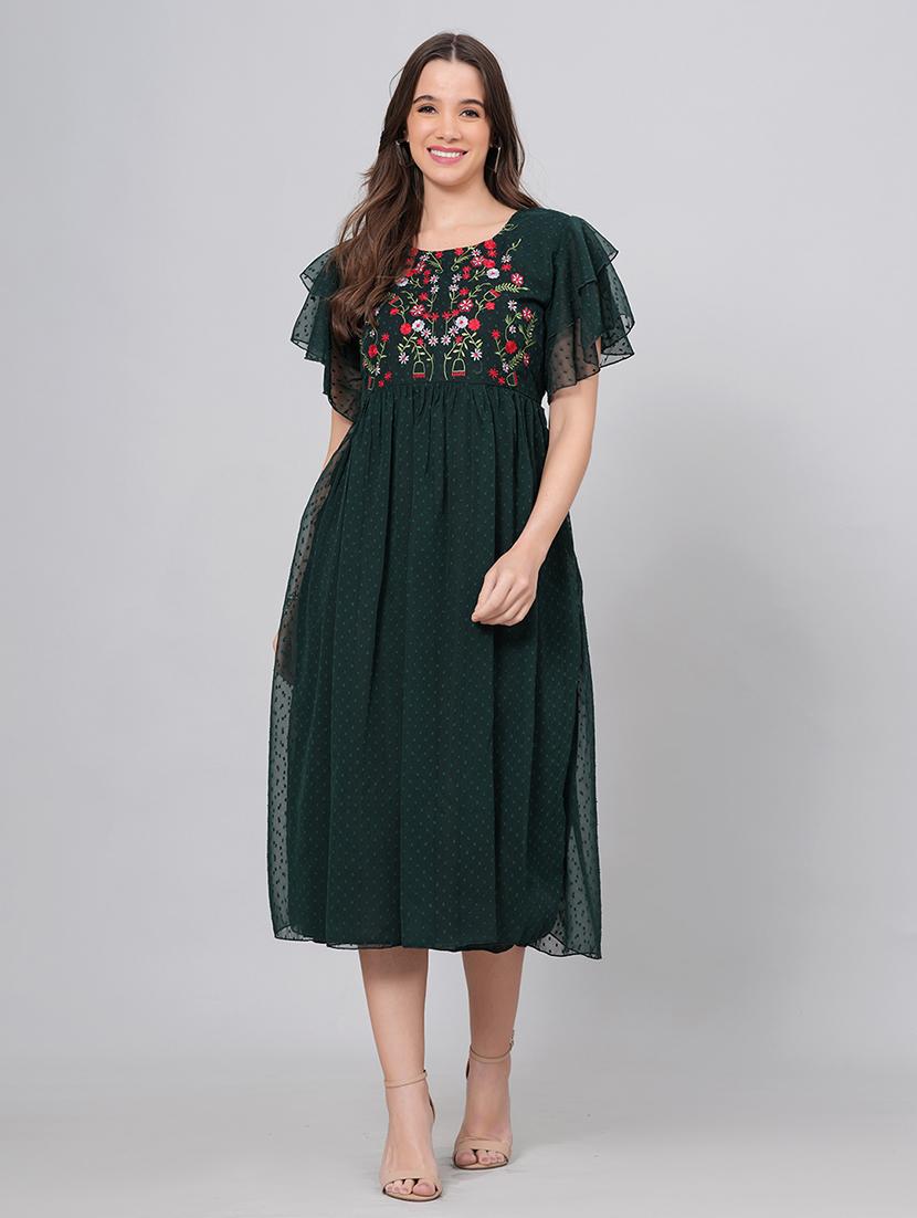 embroidered fit & flare dress