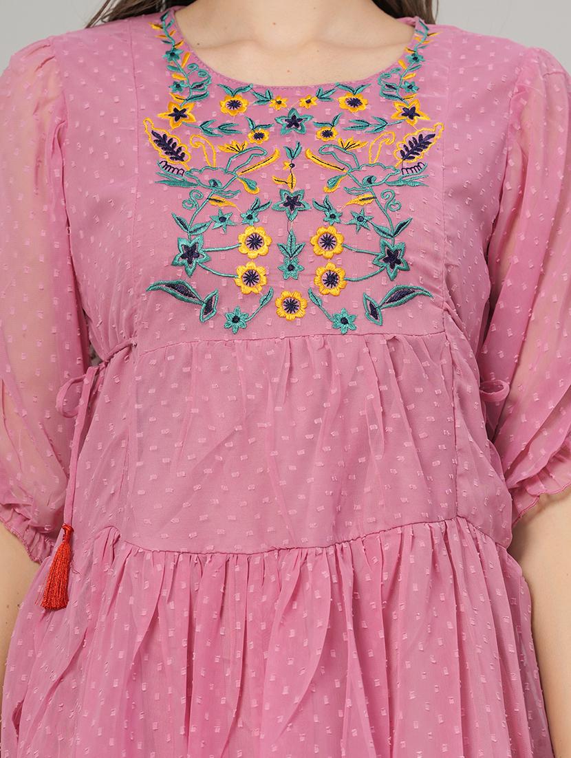 embroidered tiered fit & flare dress - 21288419 - Standard Image - 5