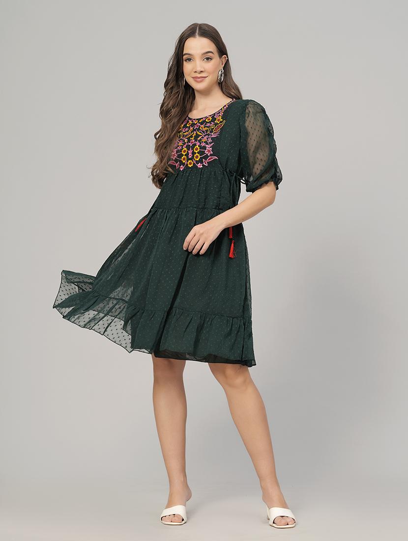 embroidered tiered fit & flare dress - 21288420 - Zoom Image - 0