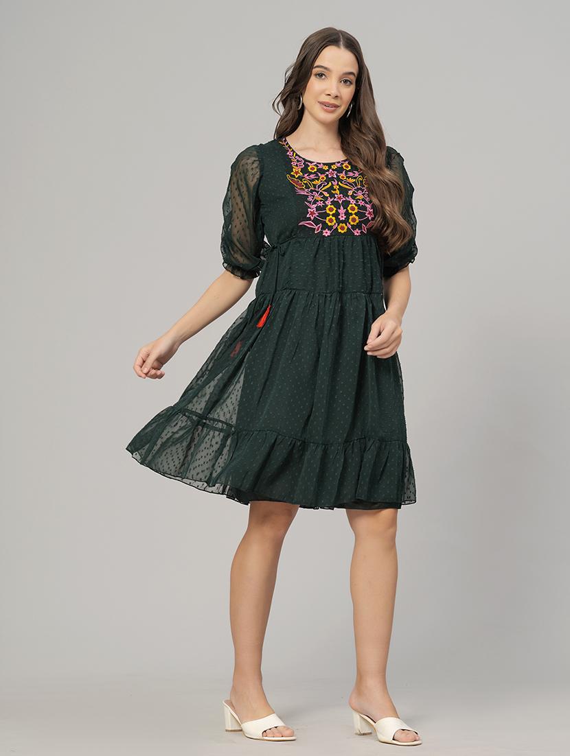 embroidered tiered fit & flare dress - 21288420 - Standard Image - 3