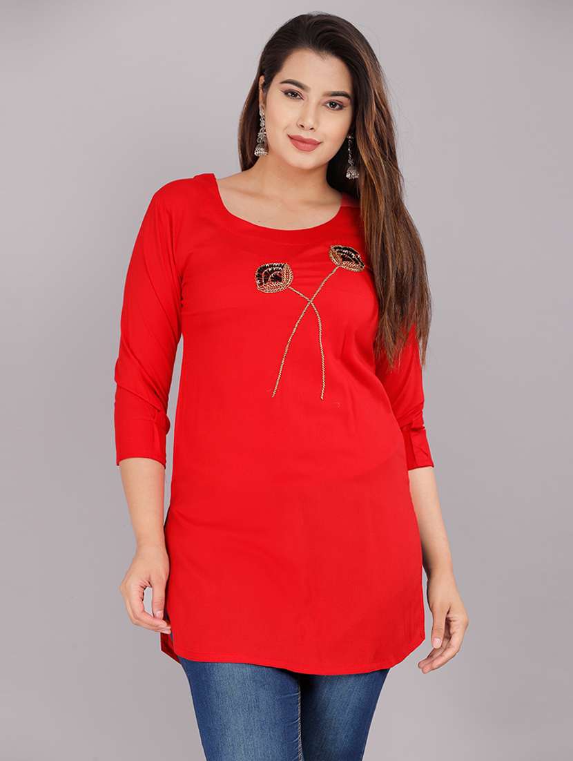 women red viscose straight kurti