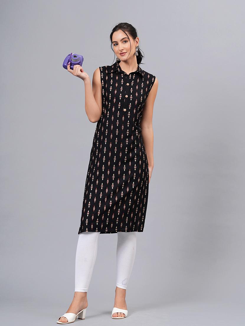 women black viscose straight kurta - 21288579 - Standard Image - 3