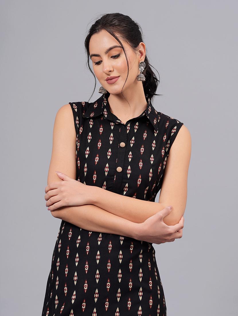 women black viscose straight kurta - 21288579 - Standard Image - 5
