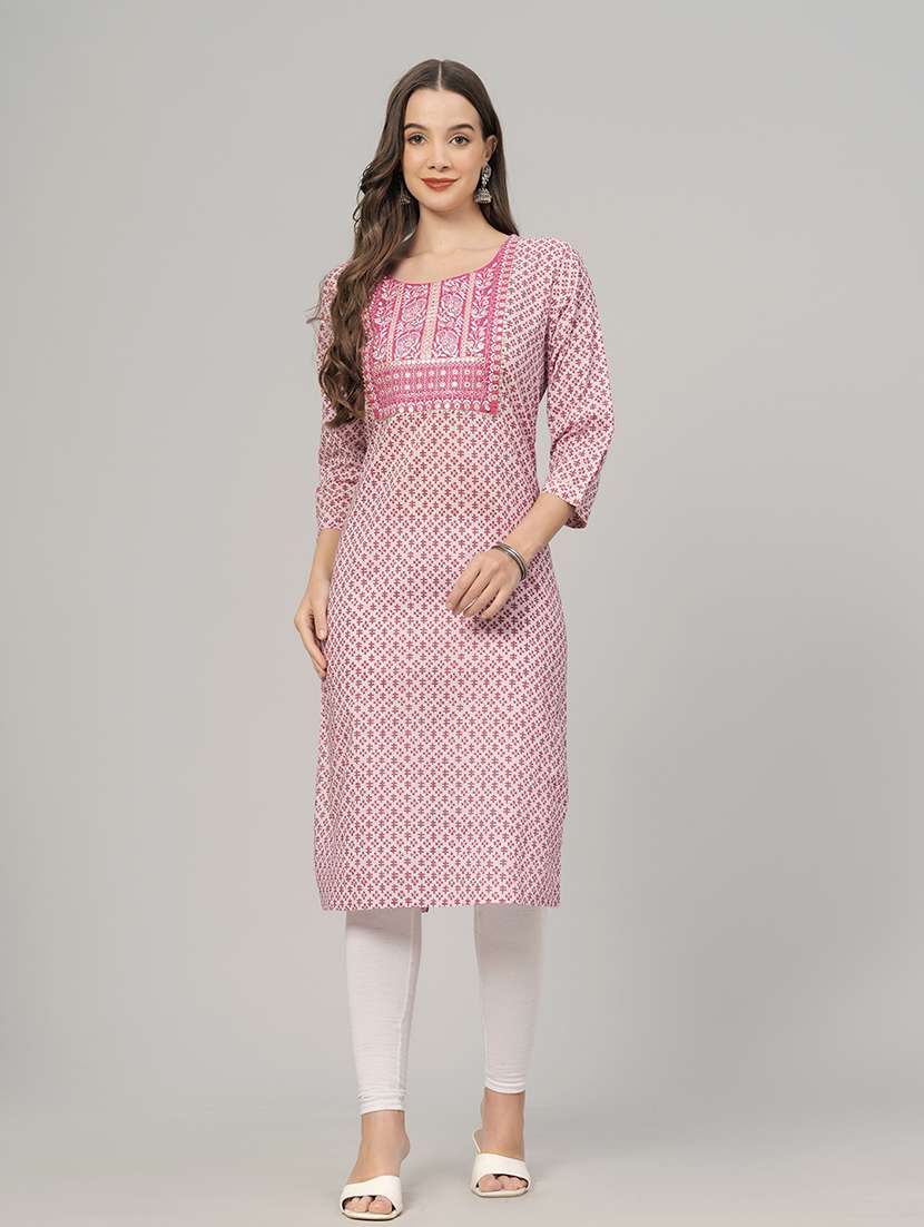 women three quarter sleeve straight kurta