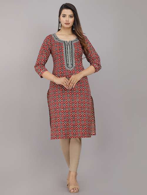 women three quarter sleeve straight kurta - 21288663 - Standard Image - 0