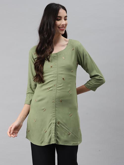 women three quarter sleeve straight kurti - 21288766 - Standard Image - 0