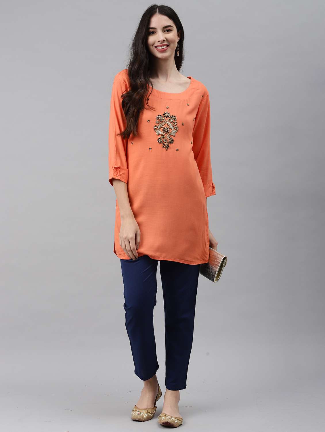 women three quarter sleeve straight kurti - 21288792 - Standard Image - 3