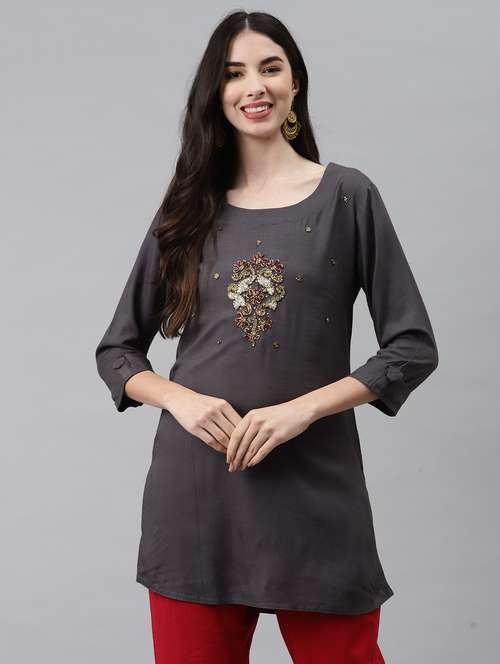 women grey viscose straight kurta - 21288795 -  Standard Image - 0