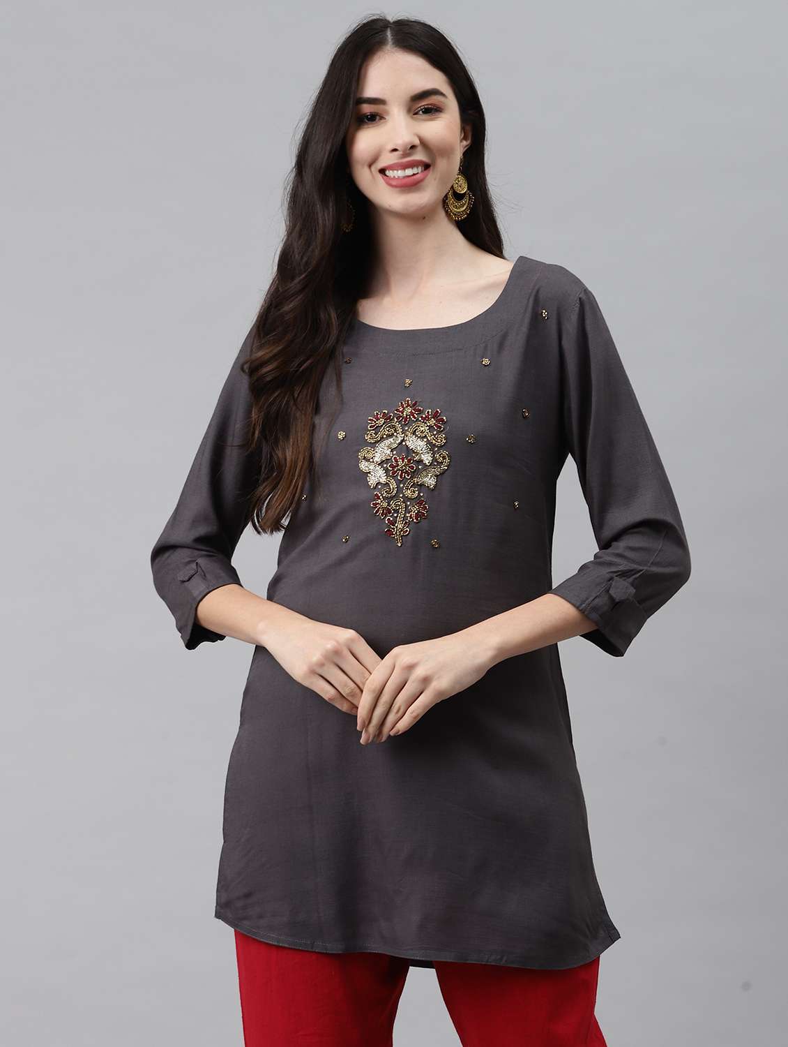 women grey viscose straight kurta - 21288795 -  Zoom Image - 0