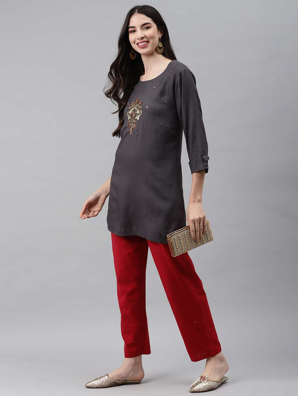 women grey viscose straight kurta - 21288795 - Standard Image - 3