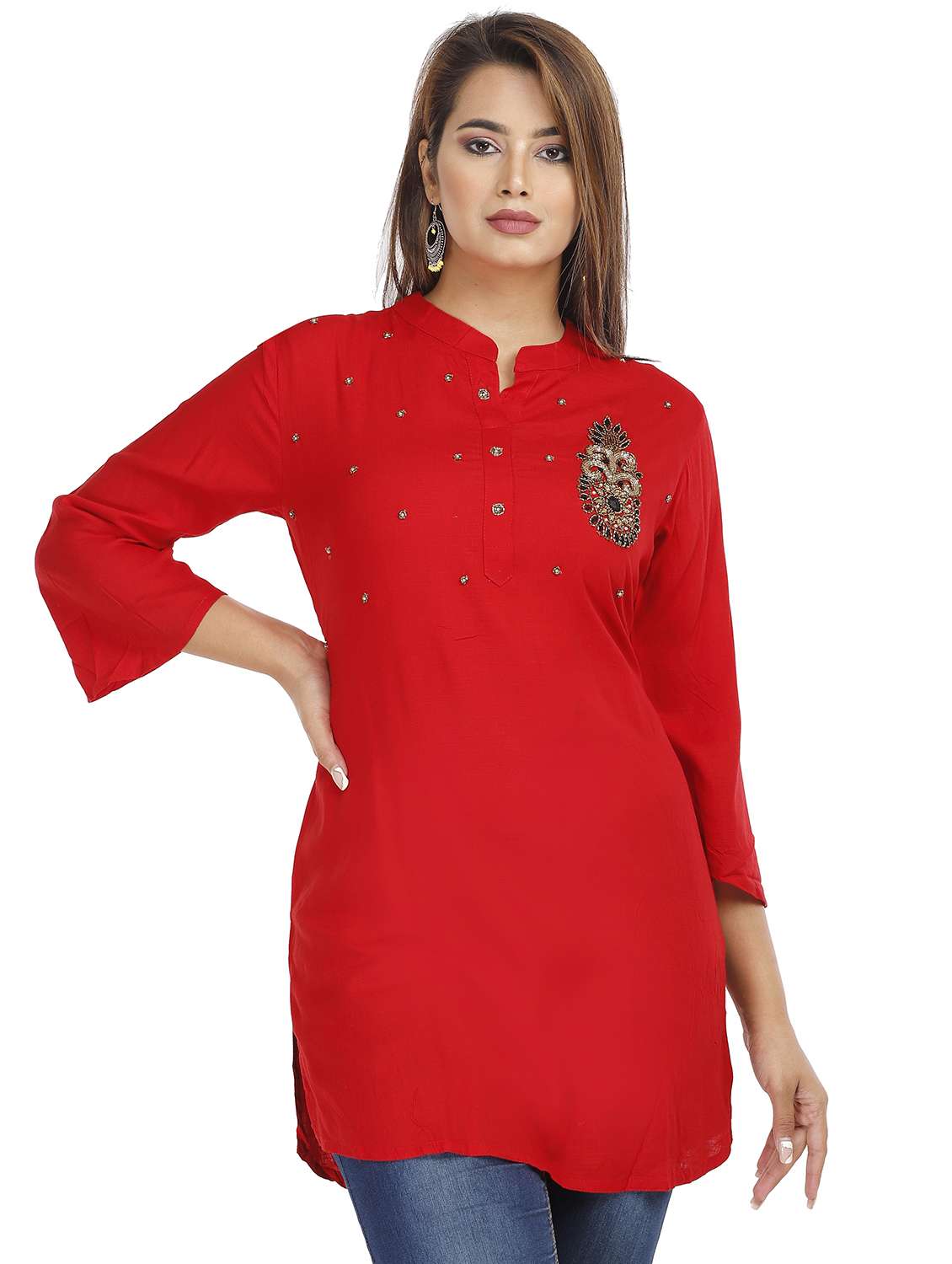 women red viscose straight kurta