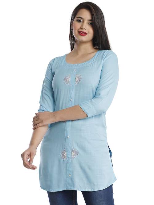 women three quarter sleeve straight kurti - 21288809 - Standard Image - 0