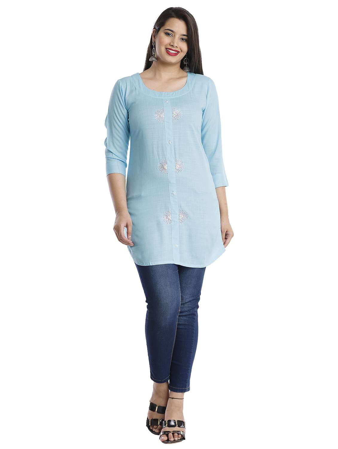 women three quarter sleeve straight kurti - 21288809 - Standard Image - 3