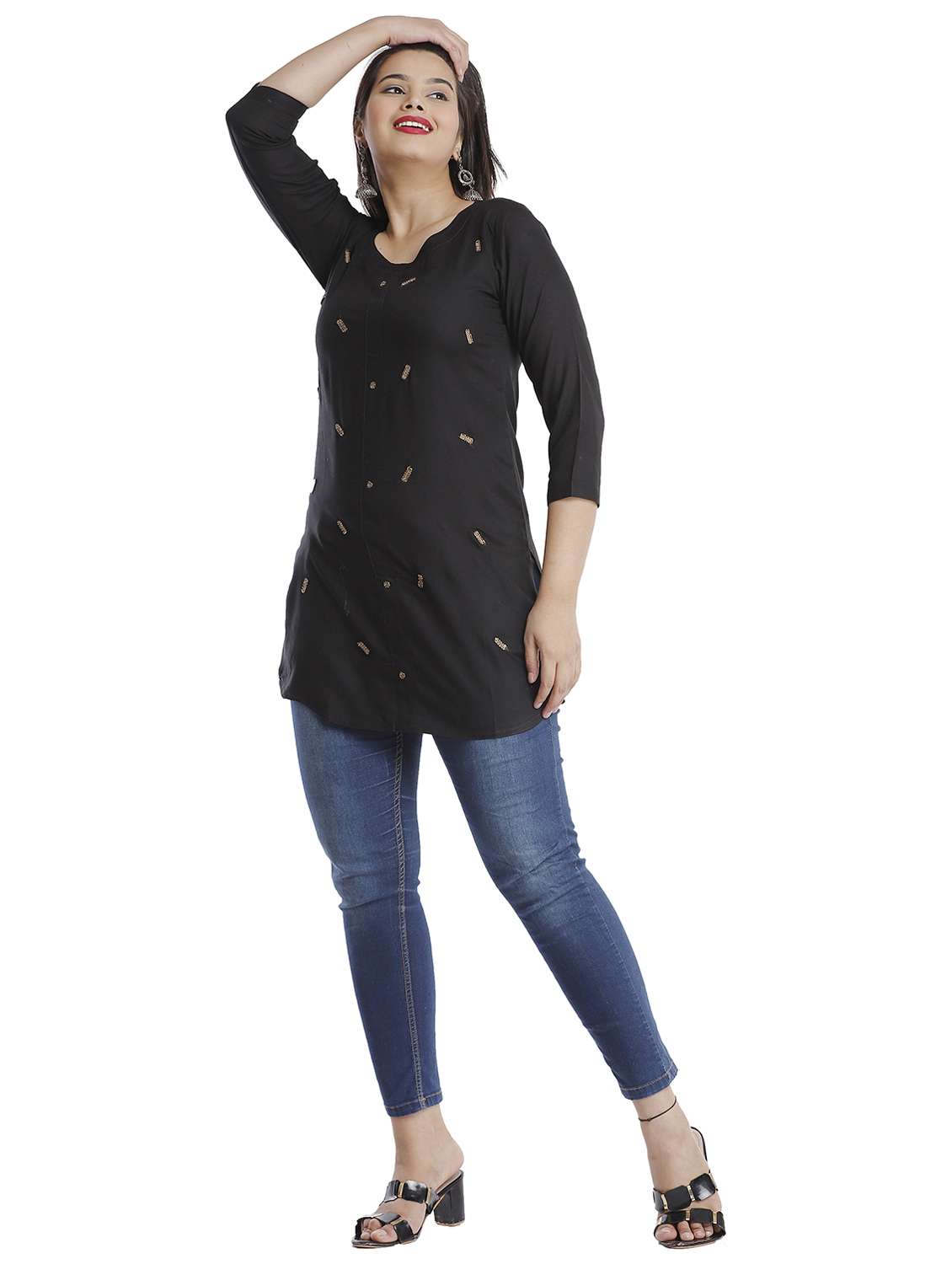 women black viscose straight kurta - 21288817 - Standard Image - 3