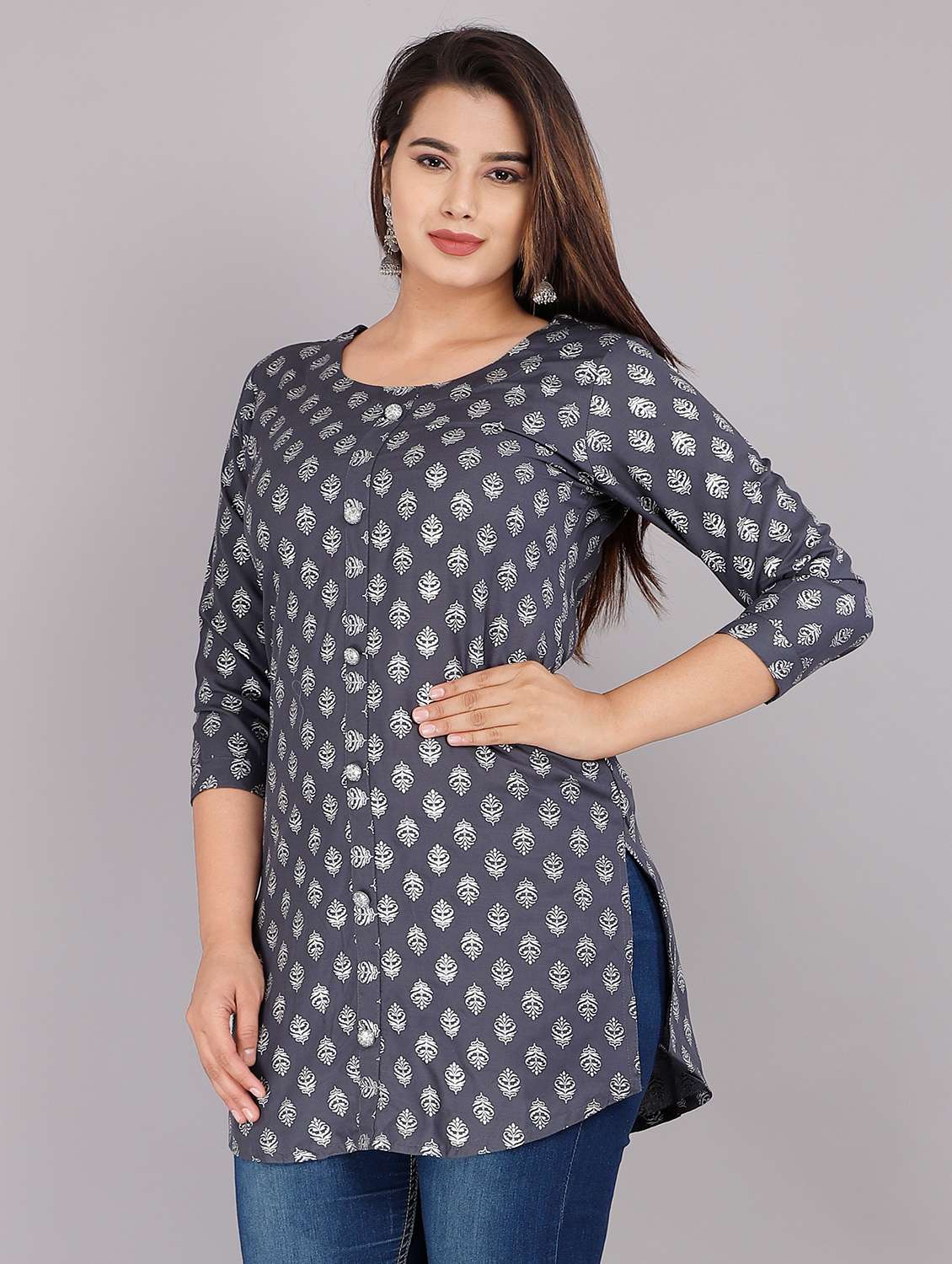 women grey viscose straight kurta