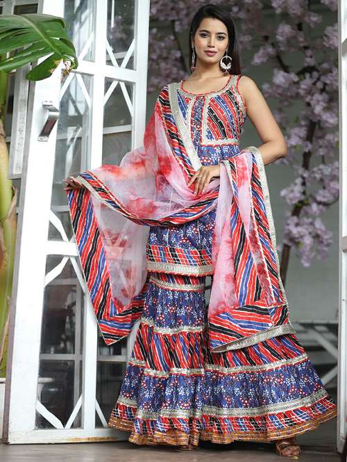 women blue kurta sharara set with dupatta - 21289092 - Standard Image - 0