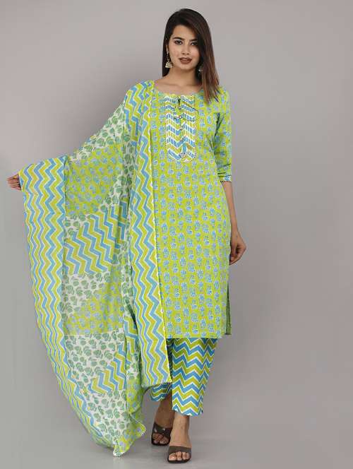 green kurta pant set with dupatta - 21289135 - Standard Image - 0