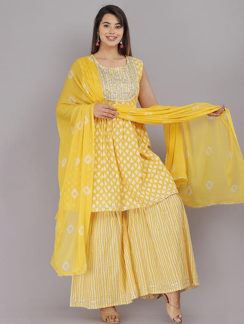 yellow kurta sharara set with dupatta - 21289190 -  Standard Image - 0