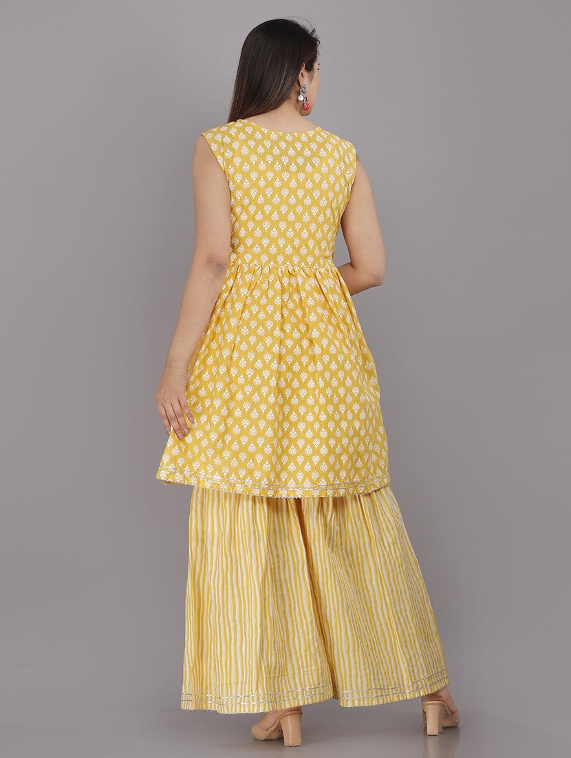 yellow kurta sharara set with dupatta - 21289190 - Standard Image - 3