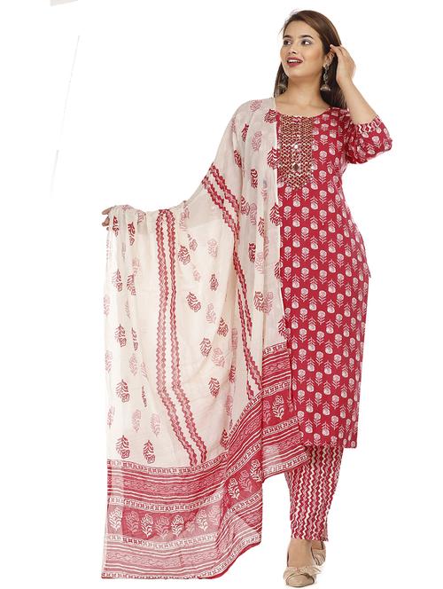 red kurta pant set with dupatta - 21289330 - Standard Image - 0