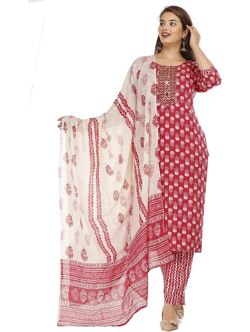 red kurta pant set with dupatta - 21289330 - Zoom Image - 0