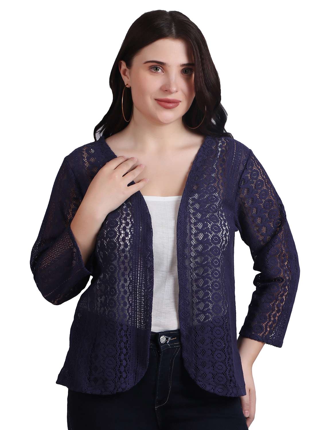 navy blue lace regular shrug