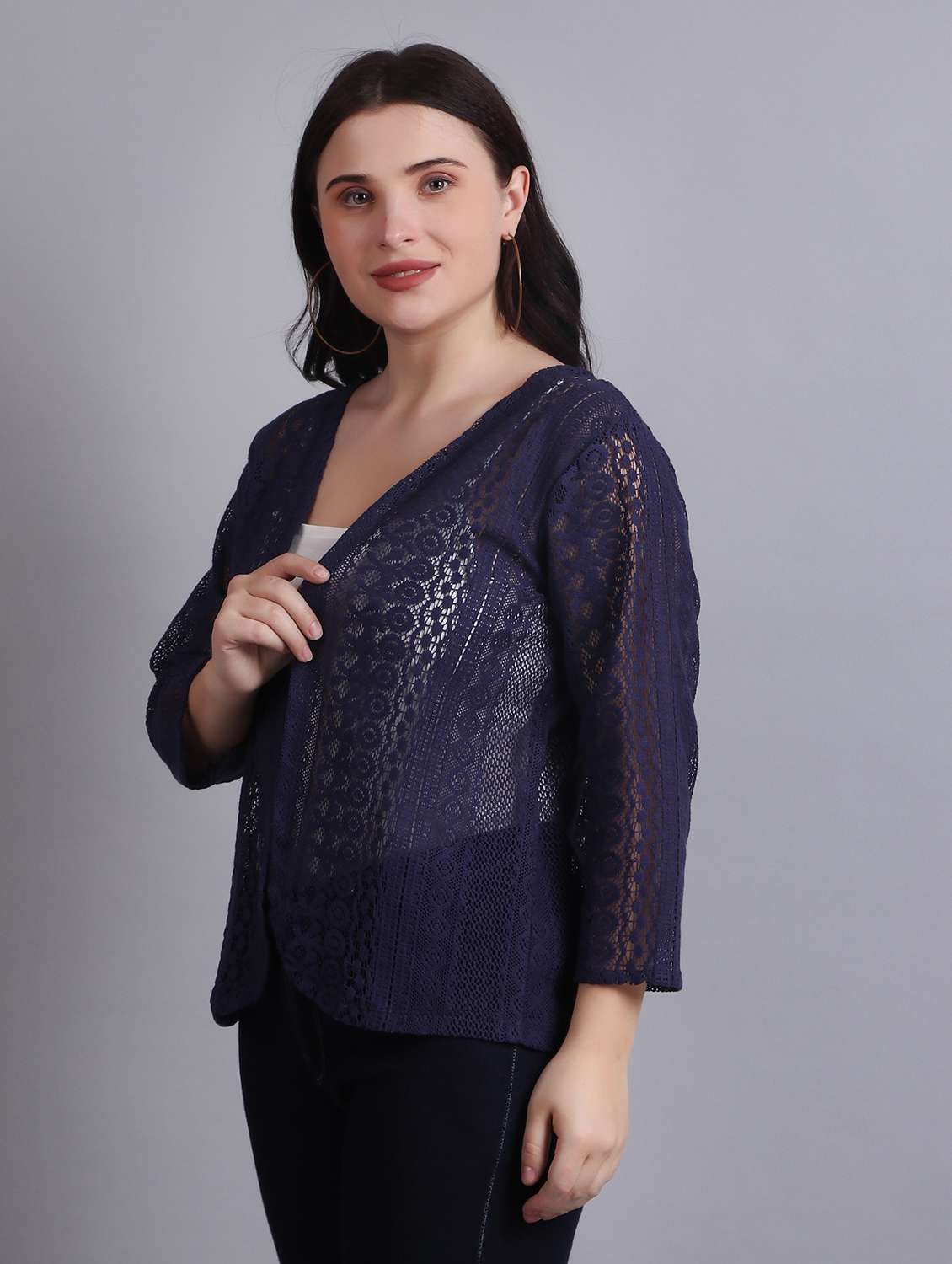 navy blue lace regular shrug - 21289590 -  Standard Image - 3