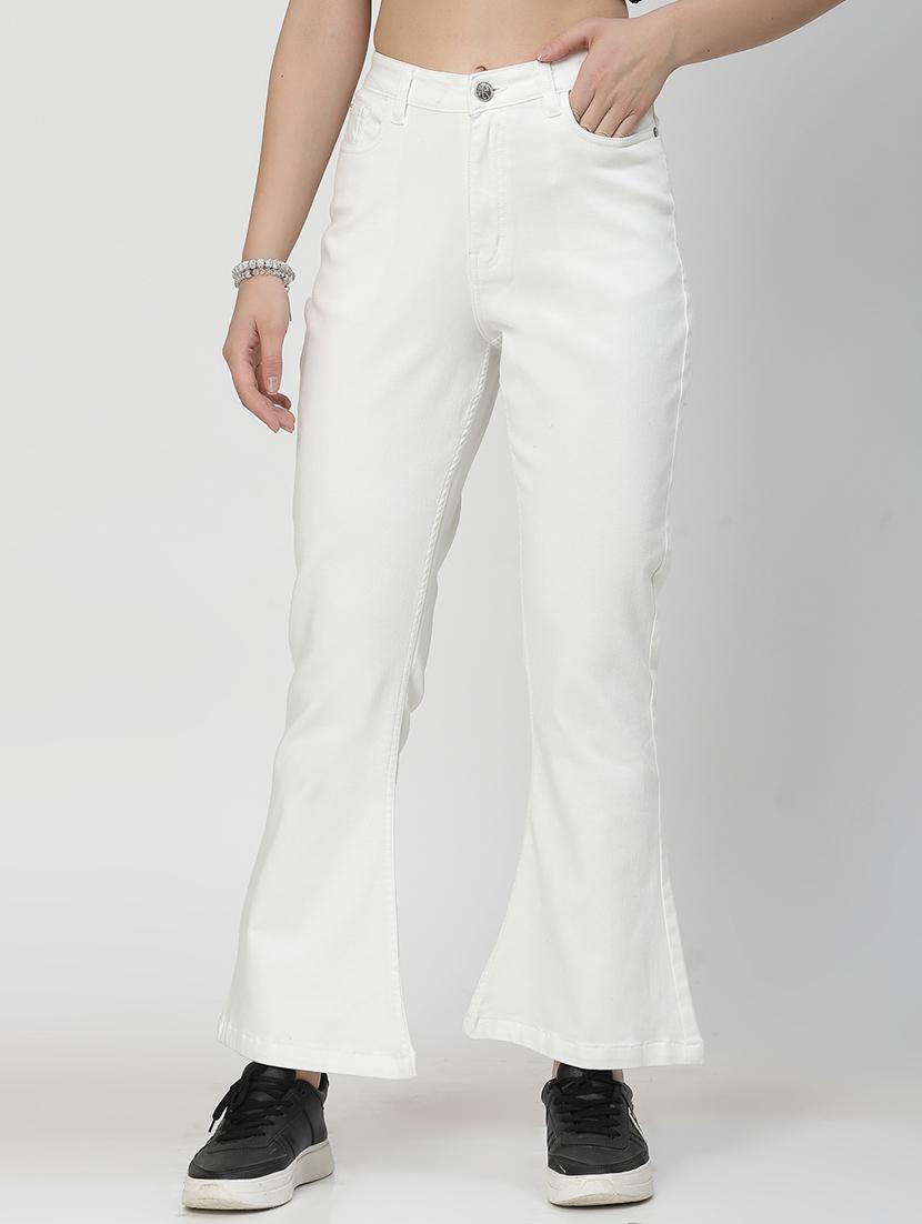 white cotton blend bootcut jeans - 21290004 -  Zoom Image - 0