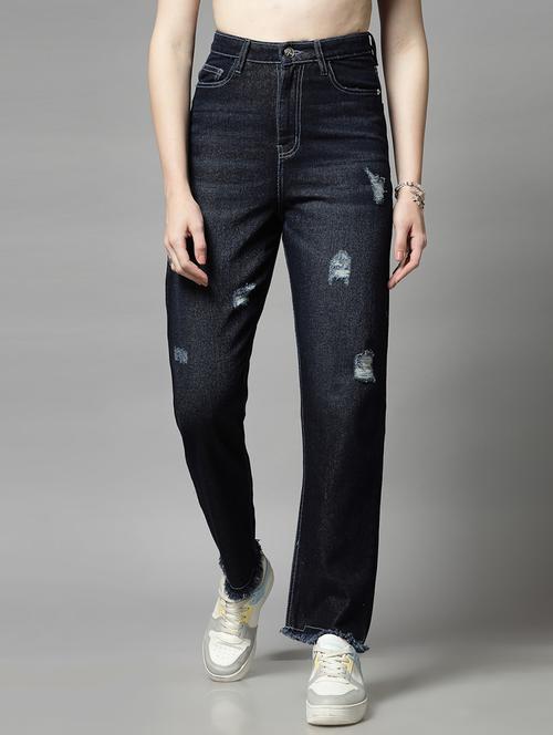 navy blue cotton straight fit jeans - 21290006 - Standard Image - 0